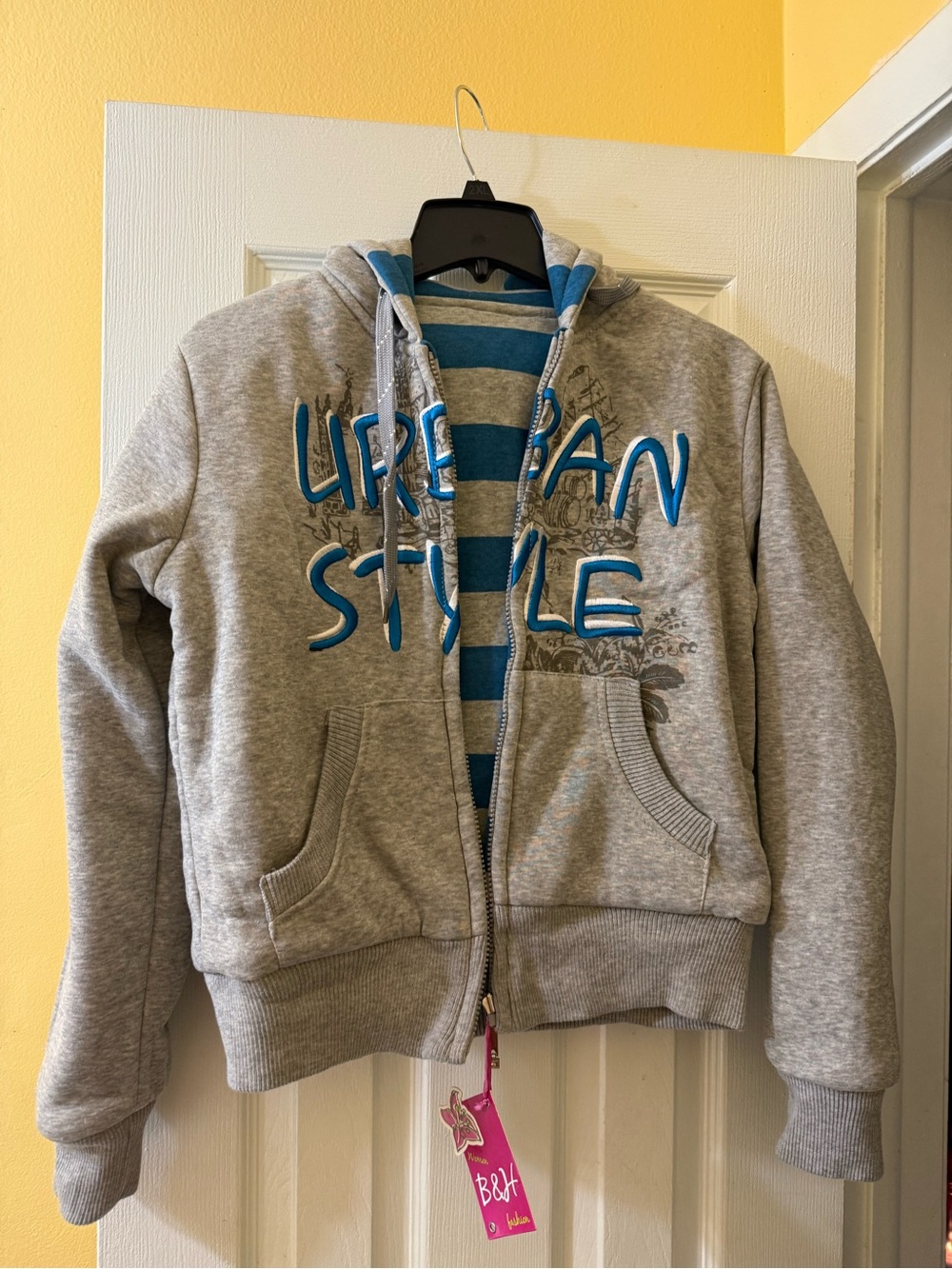 Urban Style Grey & Blue Kids Zip Hoodie